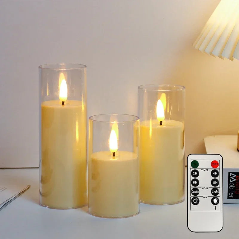 Led Electronic Candles Light Flameless Remote Timer Flickering Lamp Clear Acrylic Glass Battery Powered for any occasions