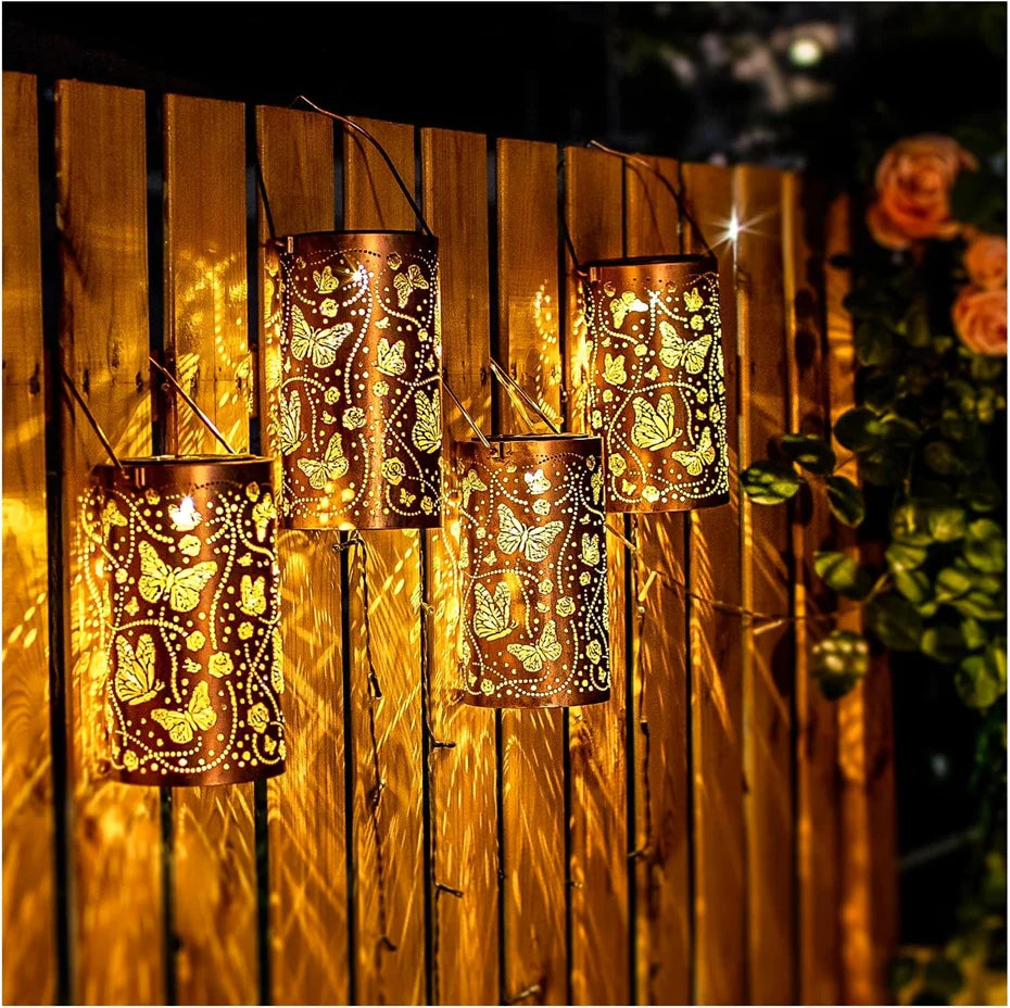 Butterfly Solar Lanterns Outdoor Waterproof Hanging Lights LED Metal Decorative for Garden Yard Patio Lawn Pathway Landscape