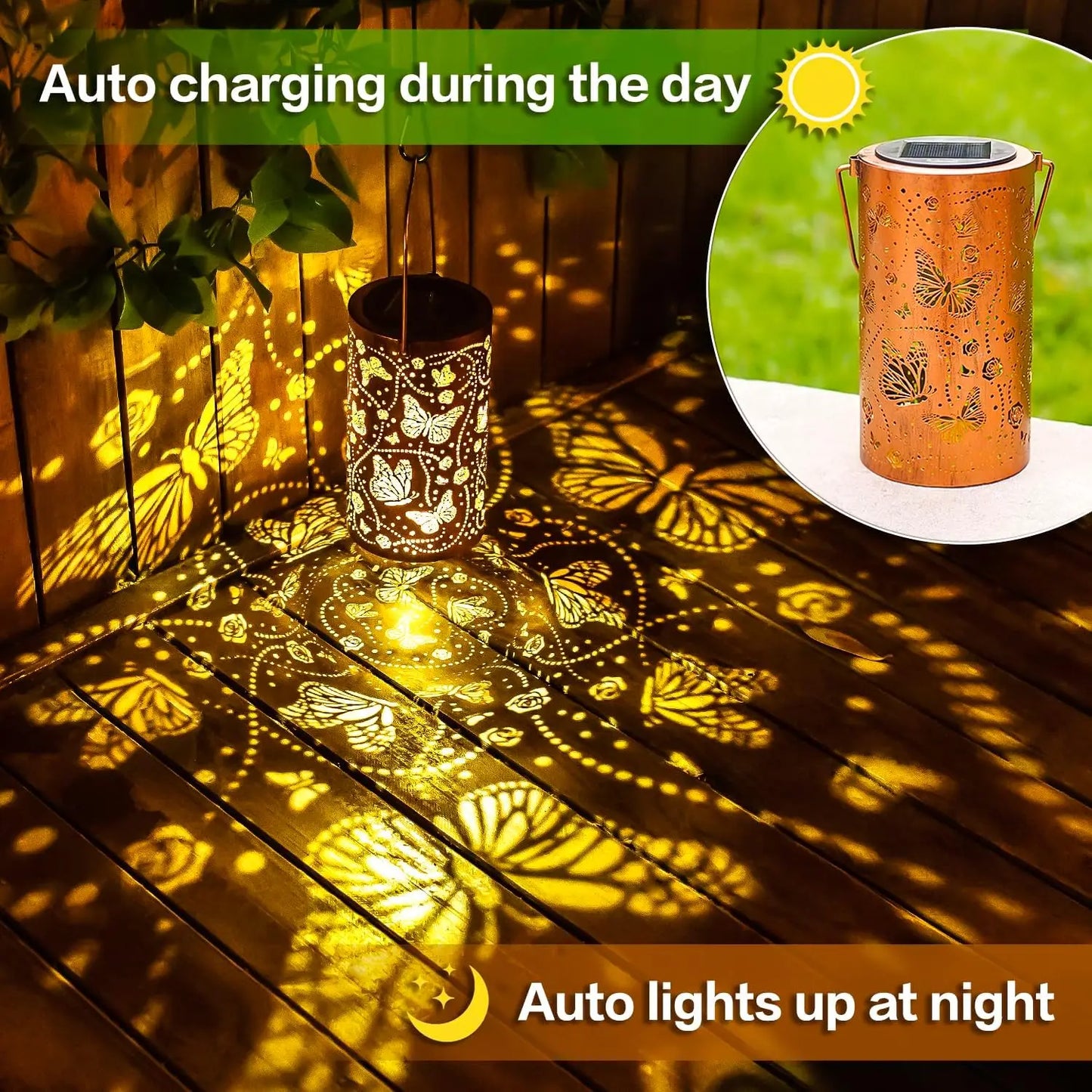 Butterfly Solar Lanterns Outdoor Waterproof Hanging Lights LED Metal Decorative for Garden Yard Patio Lawn Pathway Landscape