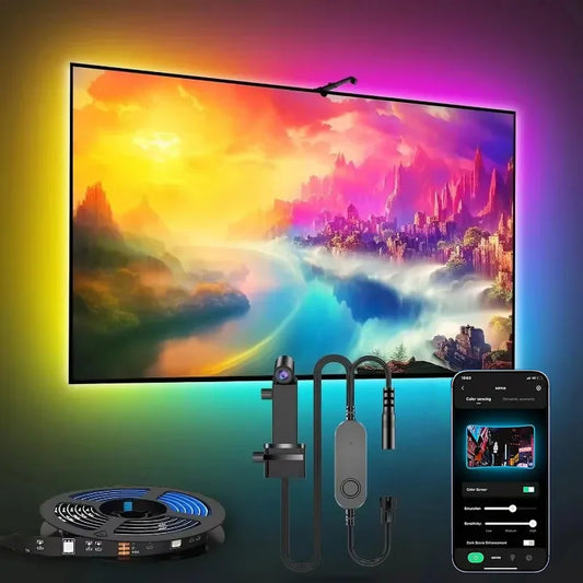 PC/TV LED Backlight RGBIC Strip Light – Smart Color Sensor, App Control & Music Sync
Transform your setup into a next-level visual experience with our cutting-edge RGBIC LED Backlight Strip. Designed for TVs, PC monitors, and gaming stations, this smart