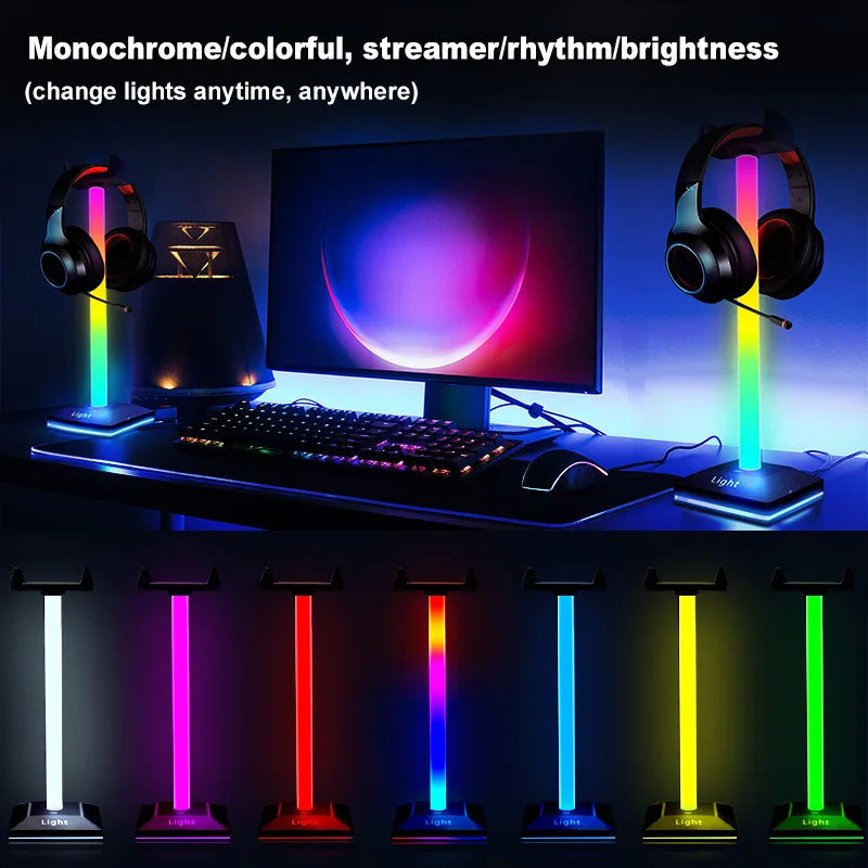 R🔴G🟢B🔵 Gaming 🎧Headset Stand LED Lights Headphone Stand Type-C & USB Charging Port Desk Lamp for Computer Room Bedroom Desktop