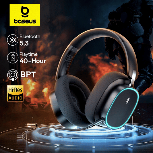 🎧 Baseus GH02 Gaming Wireless Headphone with Mic Over-Ear Headphones Bluetooth 5.3 40mm Driver 2.4G/Wireless/Cable R🔴G🟢B🔵 Headsets