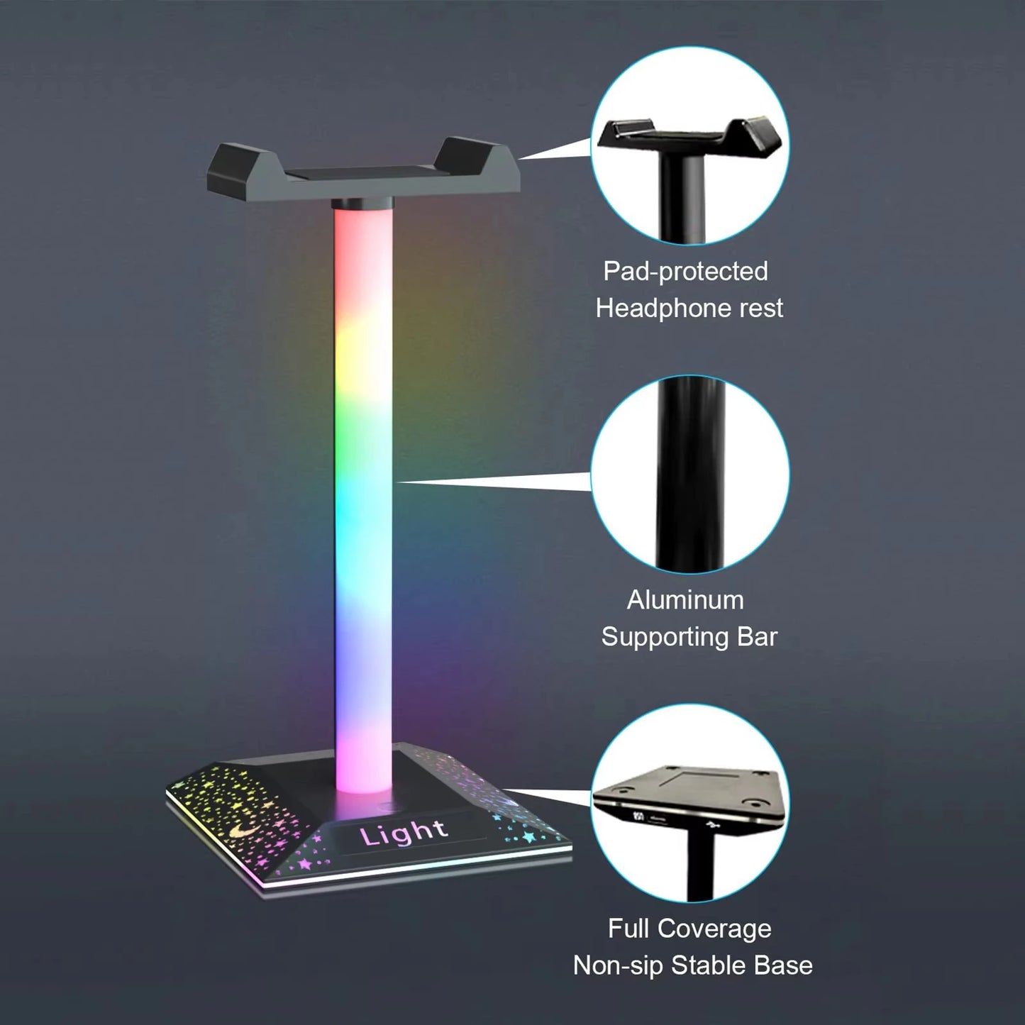 R🔴G🟢B🔵 Gaming 🎧Headset Stand LED Lights Headphone Stand Type-C & USB Charging Port Desk Lamp for Computer Room Bedroom Desktop