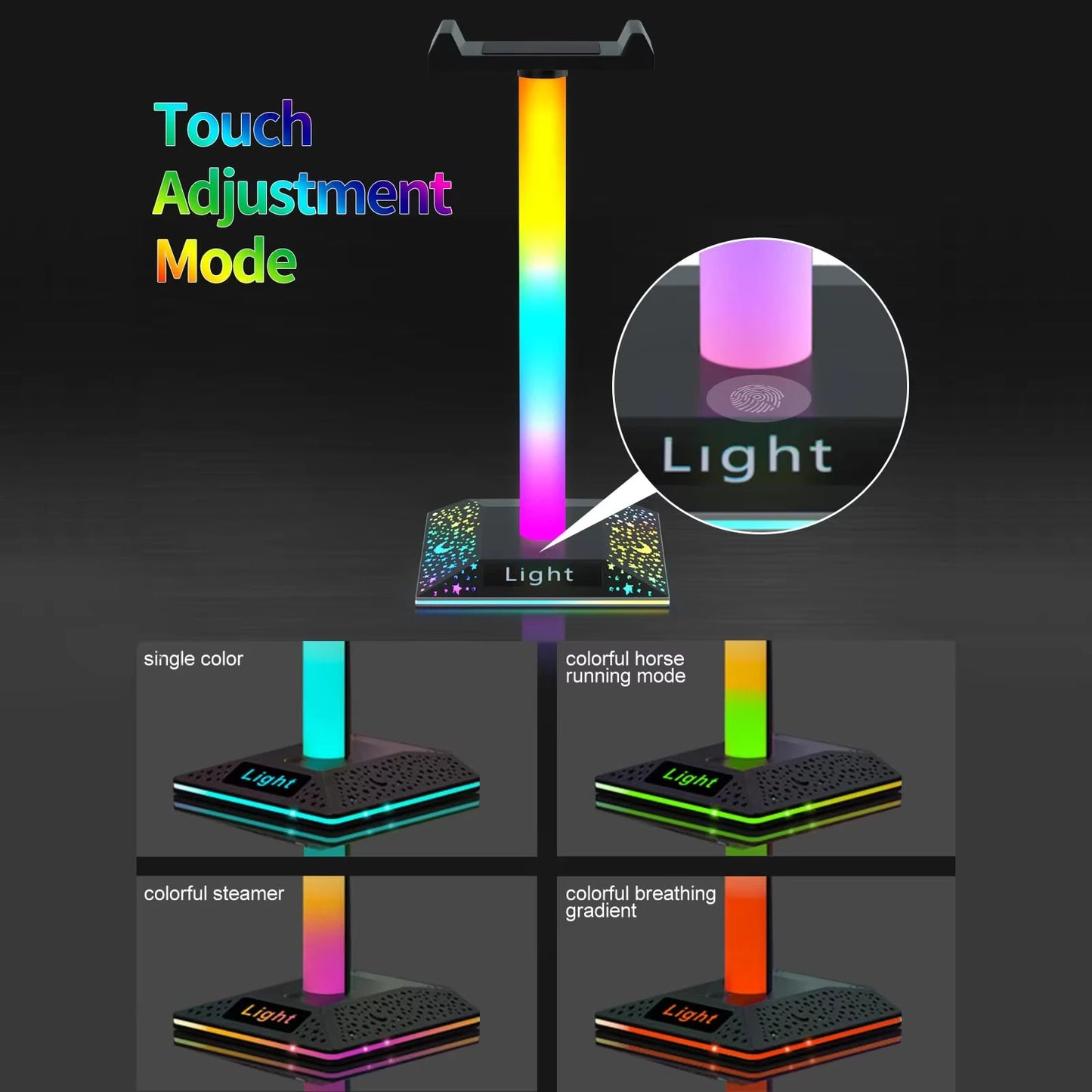 R🔴G🟢B🔵 Gaming 🎧Headset Stand LED Lights Headphone Stand Type-C & USB Charging Port Desk Lamp for Computer Room Bedroom Desktop