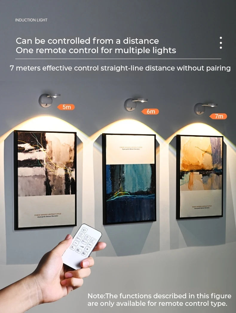 USB Rechargeable Intelligent Sensing Wireless Wall Light Dimmable Led Spotlight For Lighting Paintings Pictures