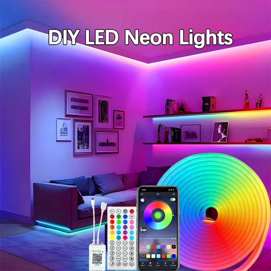 Smart RGB LED Neon Rope Light App & Remote Control,24V Flexible Multi-Color LED Light Music Sync For any room or occasion Decor