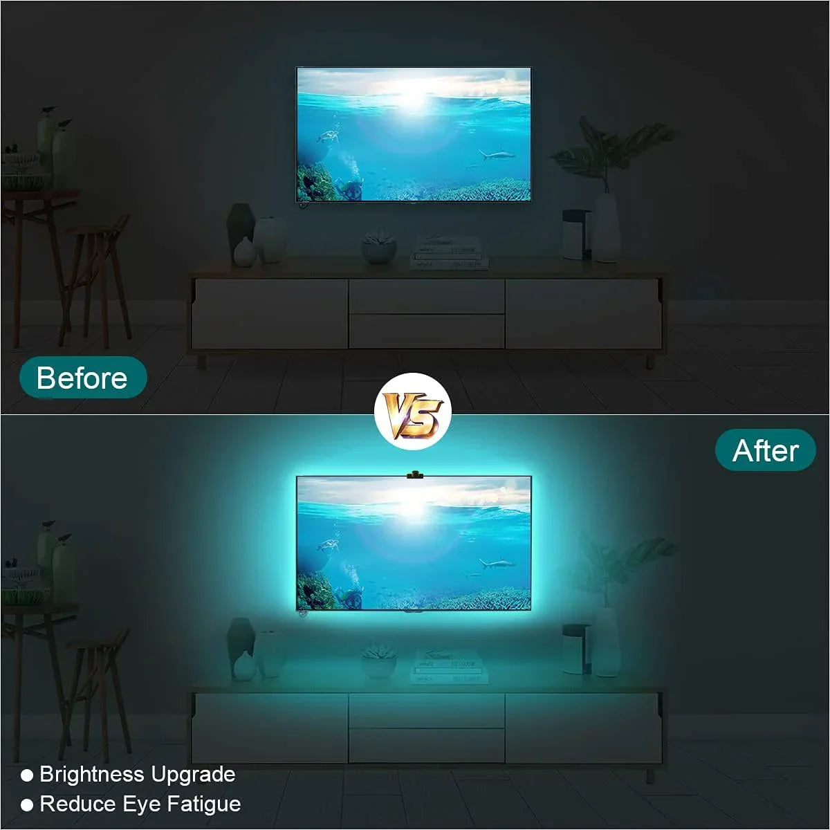 PC/TV LED Backlight RGBIC Strip Light – Smart Color Sensor, App Control & Music Sync
Transform your setup into a next-level visual experience with our cutting-edge RGBIC LED Backlight Strip. Designed for TVs, PC monitors, and gaming stations, this smart