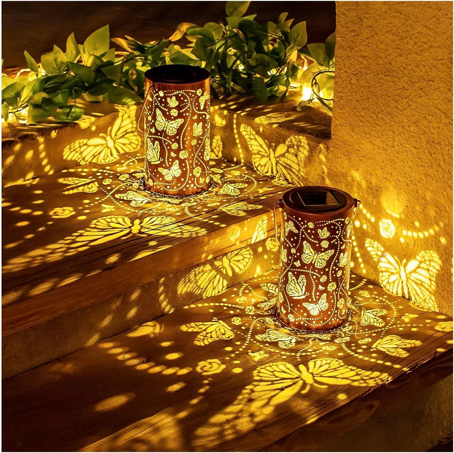 Butterfly Solar Lanterns Outdoor Waterproof Hanging Lights LED Metal Decorative for Garden Yard Patio Lawn Pathway Landscape