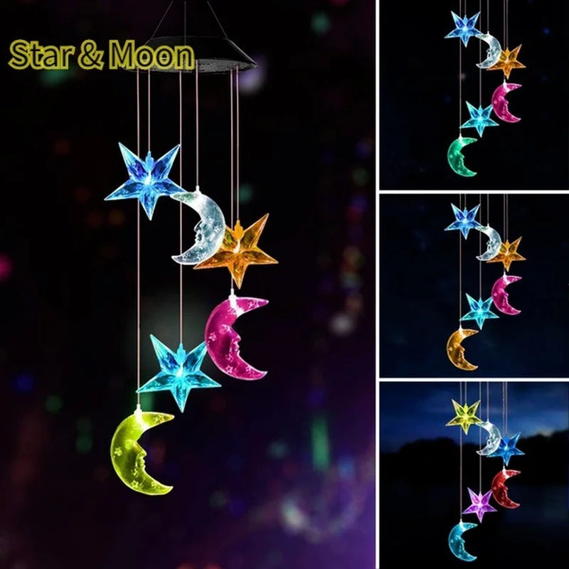 LED Solar Wind Chime Crystal Ball Hummingbird Wind Chime Light Color Changing Waterproof Hanging Solar Light for Home Garden