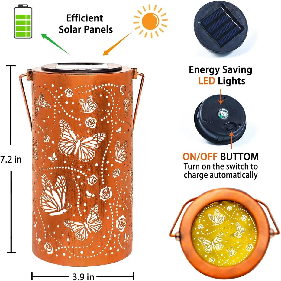 Butterfly Solar Lanterns Outdoor Waterproof Hanging Lights LED Metal Decorative for Garden Yard Patio Lawn Pathway Landscape