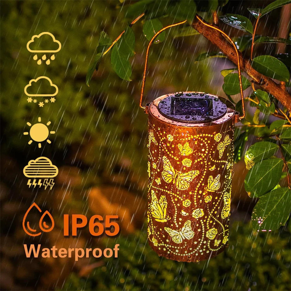 Butterfly Solar Lanterns Outdoor Waterproof Hanging Lights LED Metal Decorative for Garden Yard Patio Lawn Pathway Landscape