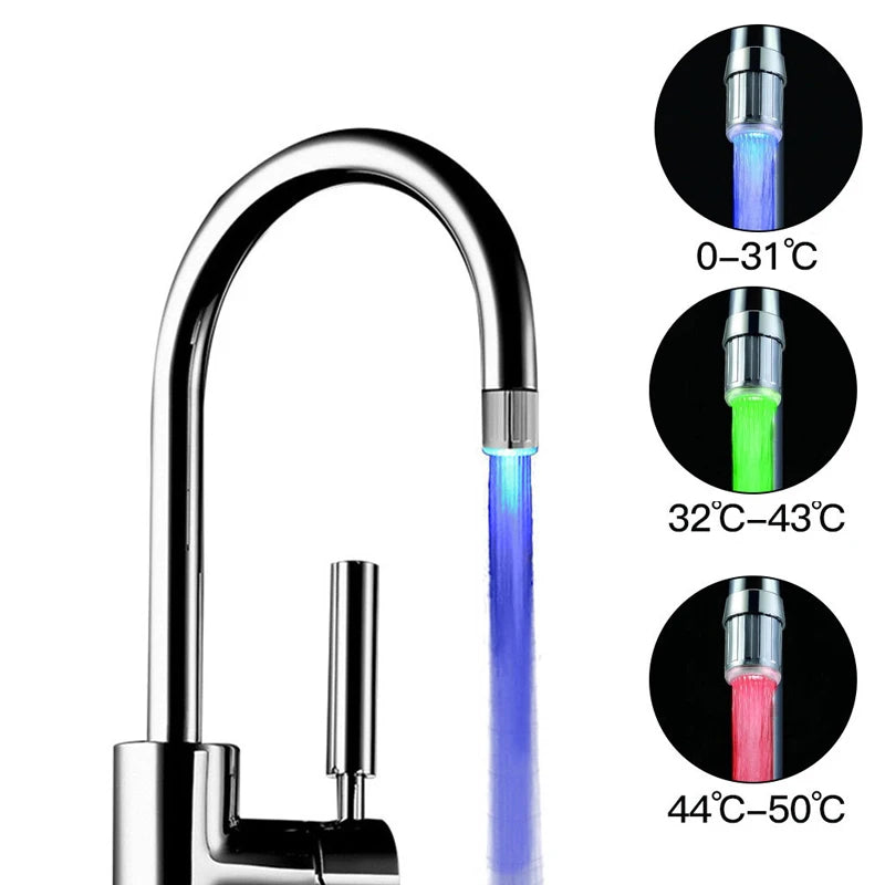 LED š“š¢šµ Temperature Sensitive 3-Color Light-up Faucet Kitchen Bathroom Glow Water Saving Faucet Aerator Tap Nozzle Shower