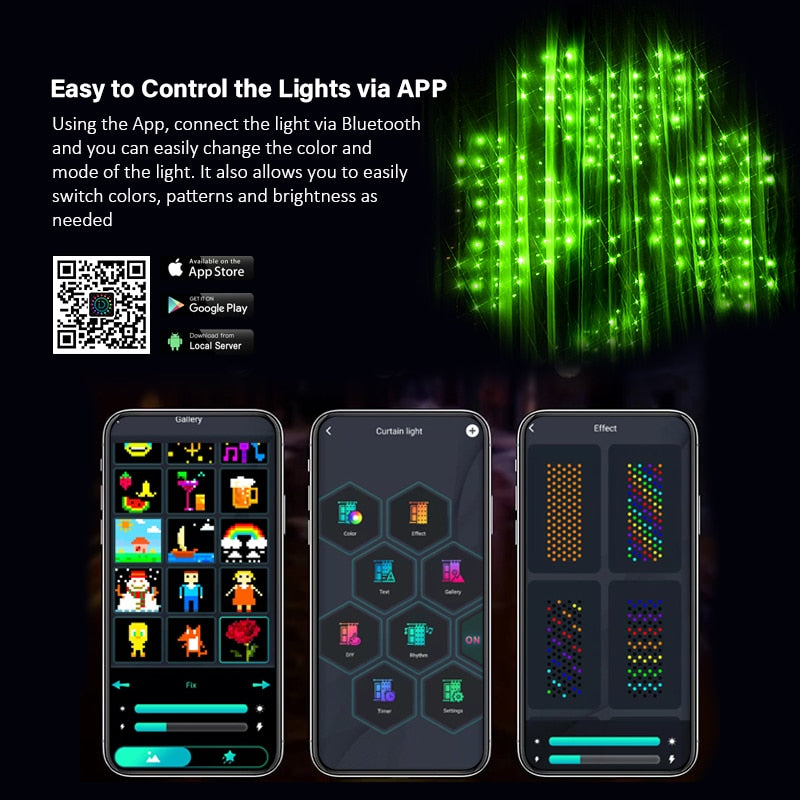Smart Curtain String Lights with Bluetooth APP Control