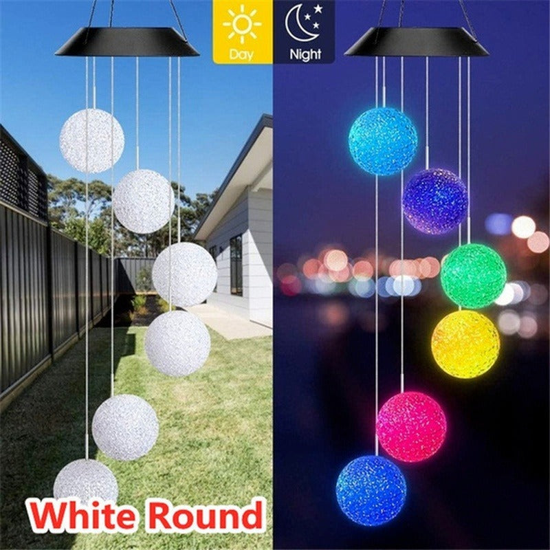 LED Solar Wind Chime Crystal Ball Hummingbird Wind Chime Light Color Changing Waterproof Hanging Solar Light for Home Garden
