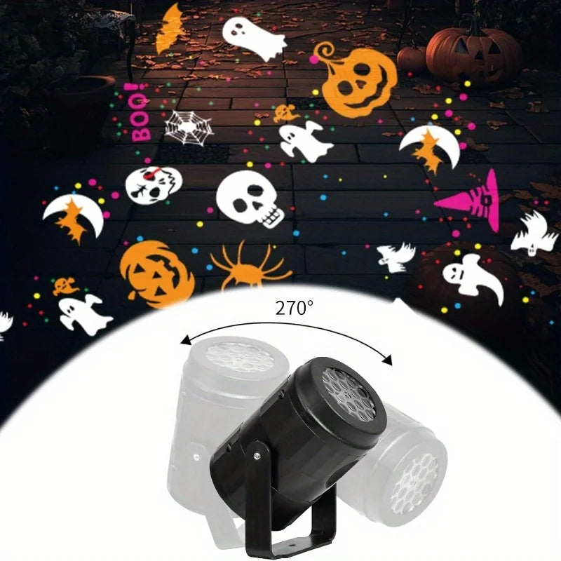 Christmas LED Projector Light USB-Powered RGB Holiday Party Ambient Light with Snowflakes Santa Hats for Home or Stores