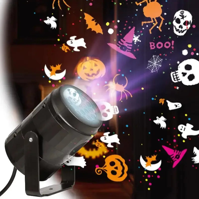 Christmas LED Projector Light USB-Powered RGB Holiday Party Ambient Light with Snowflakes Santa Hats for Home or Stores