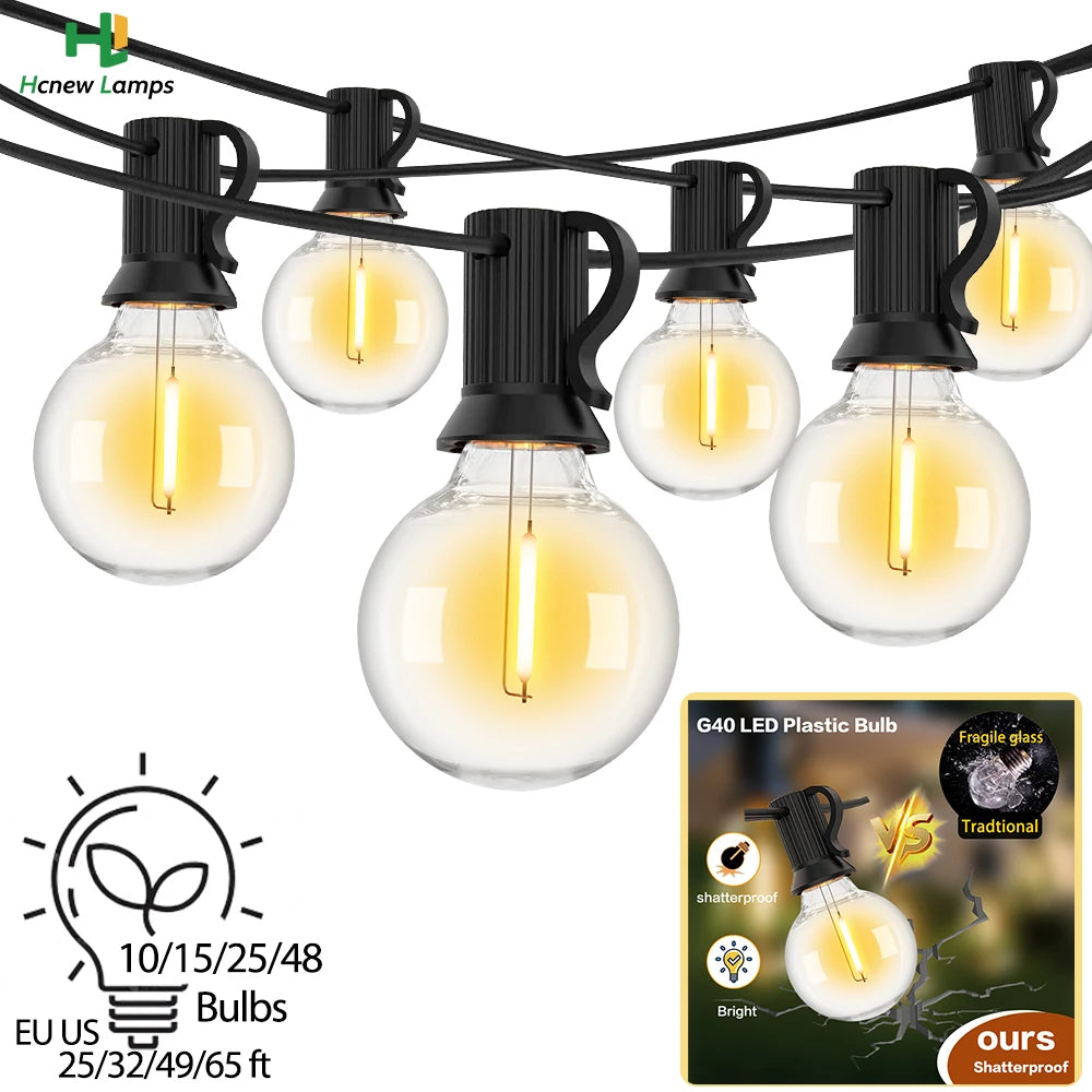 LED G40 Ball String Lightings Plastic Shatterproof Bulbs Waterproof Connected Garland Fir Patio Lights for Party Light Camping
