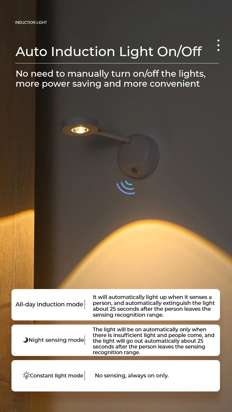 USB Rechargeable Intelligent Sensing Wireless Wall Light Dimmable Led Spotlight For Lighting Paintings Pictures