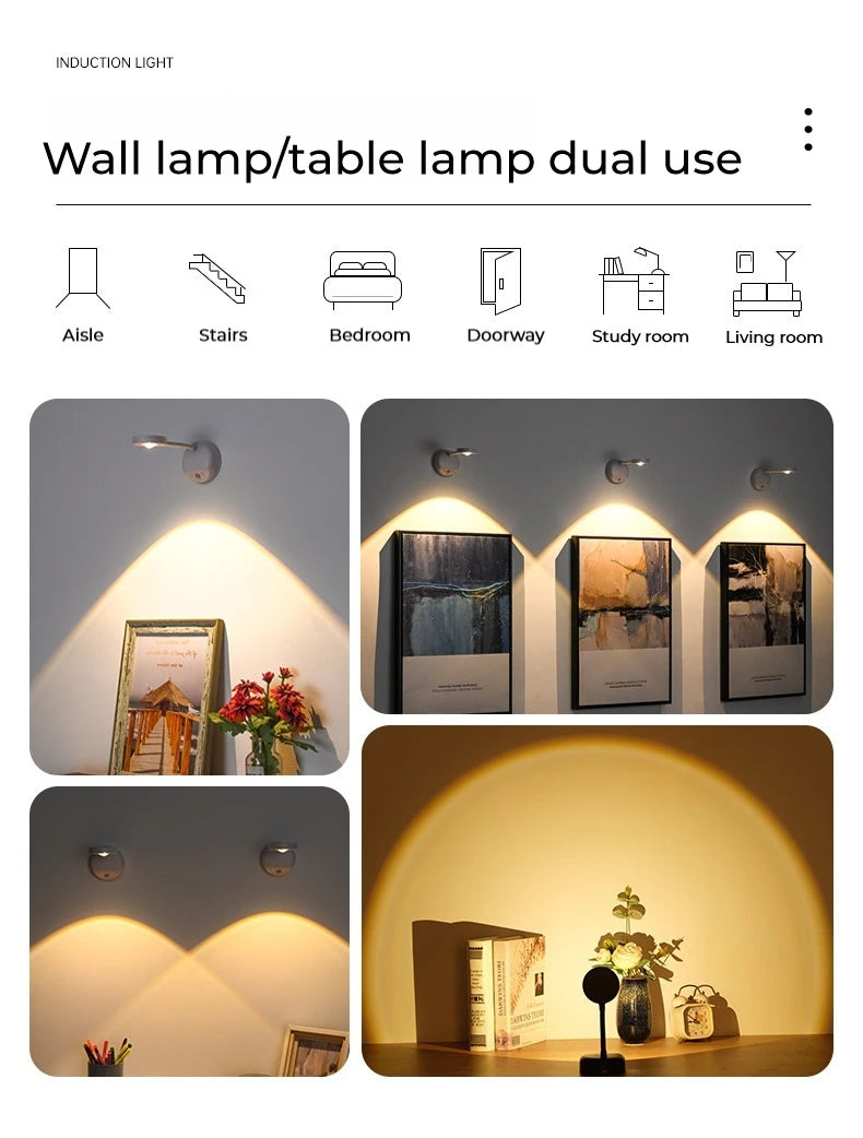 USB Rechargeable Intelligent Sensing Wireless Wall Light Dimmable Led Spotlight For Lighting Paintings Pictures