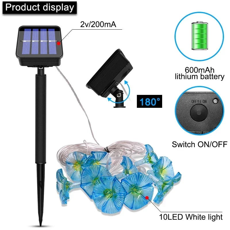 Christmas Solar Morning Glory Led Lights Outdoor Waterproof Solar Fairy String Christmas Decoration for Gardens Home