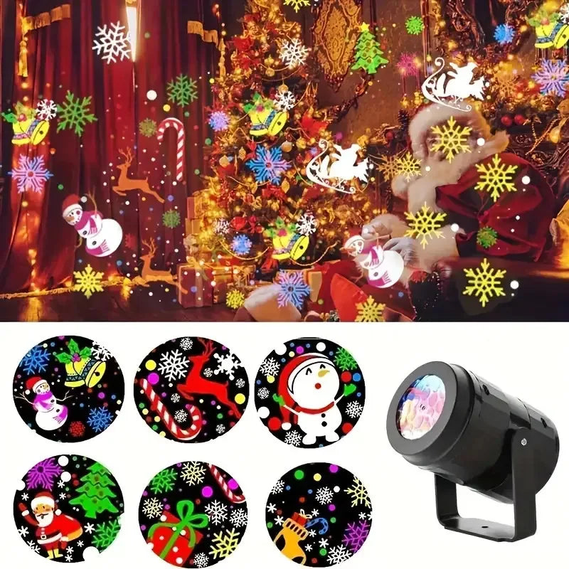 Christmas LED Projector Light USB-Powered RGB Holiday Party Ambient Light with Snowflakes Santa Hats for Home or Stores