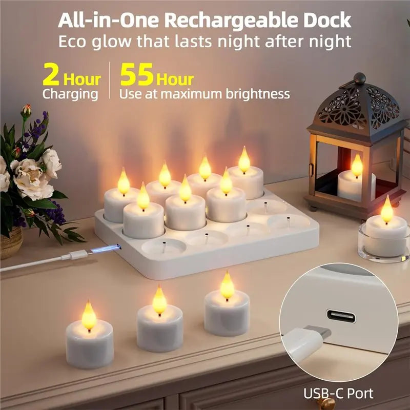 ✨ Rechargeable LED Tea Lights – With Timer & Charging Base