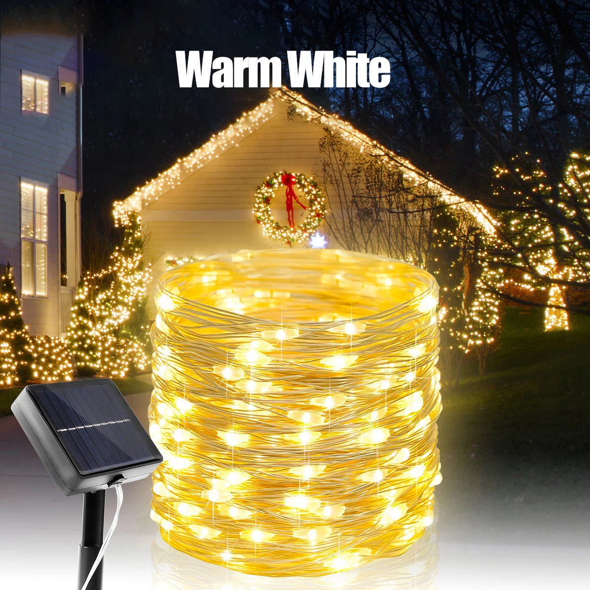 Solar Christmas String Lights Outdoor Solar Fairy Lights 8 Lighting Modes Twinkle Lights for Garden Party Wedding Xmas Decor