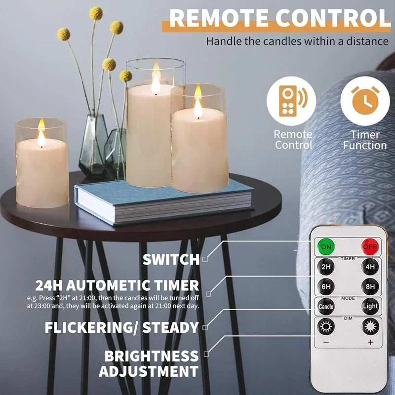 Led Electronic Candles Light Flameless Remote Timer Flickering Lamp Clear Acrylic Glass Battery Powered for any occasions