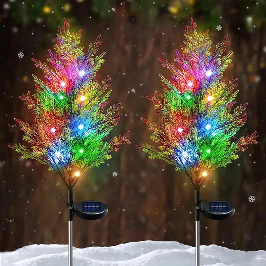 1pc color solar Christmas pine tree lamp, Christmas garden floor lamp, suitable for garden passages and Christmas decoration