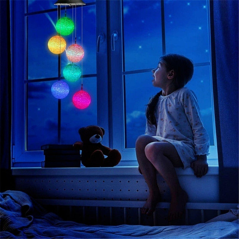 LED Solar Wind Chime Crystal Ball Hummingbird Wind Chime Light Color Changing Waterproof Hanging Solar Light for Home Garden