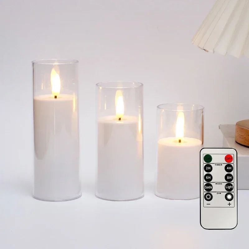 Led Electronic Candles Light Flameless Remote Timer Flickering Lamp Clear Acrylic Glass Battery Powered for any occasions
