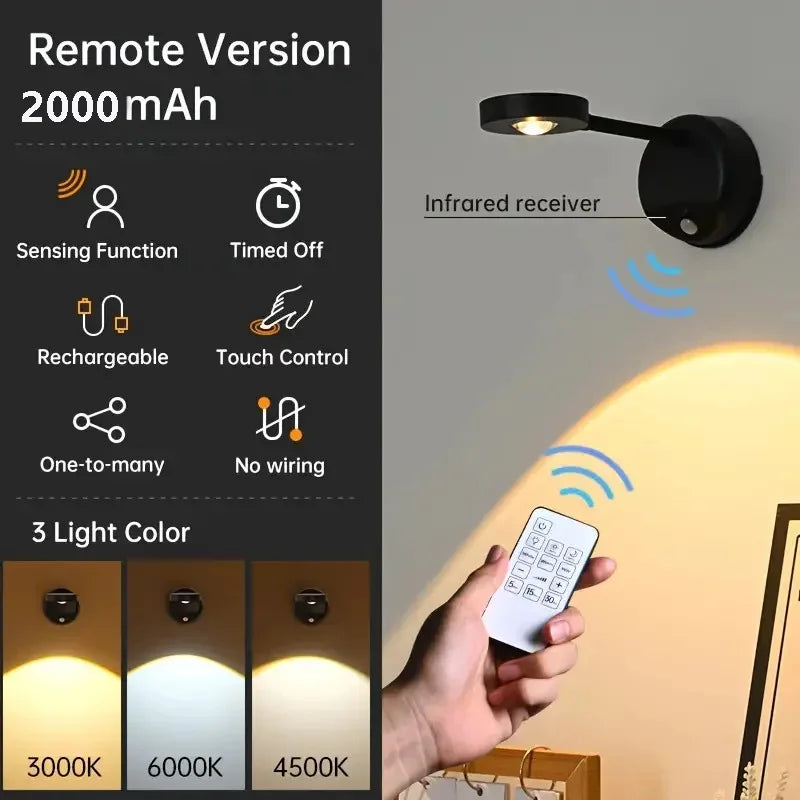 USB Rechargeable Intelligent Sensing Wireless Wall Light Dimmable Led Spotlight For Lighting Paintings Pictures