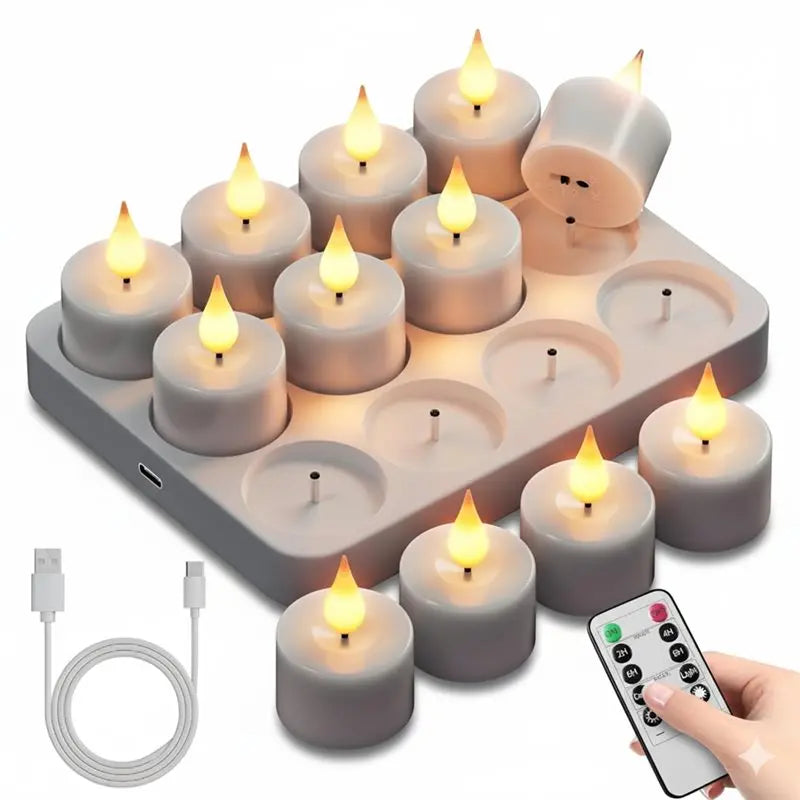 ✨ Rechargeable LED Tea Lights – With Timer & Charging Base
