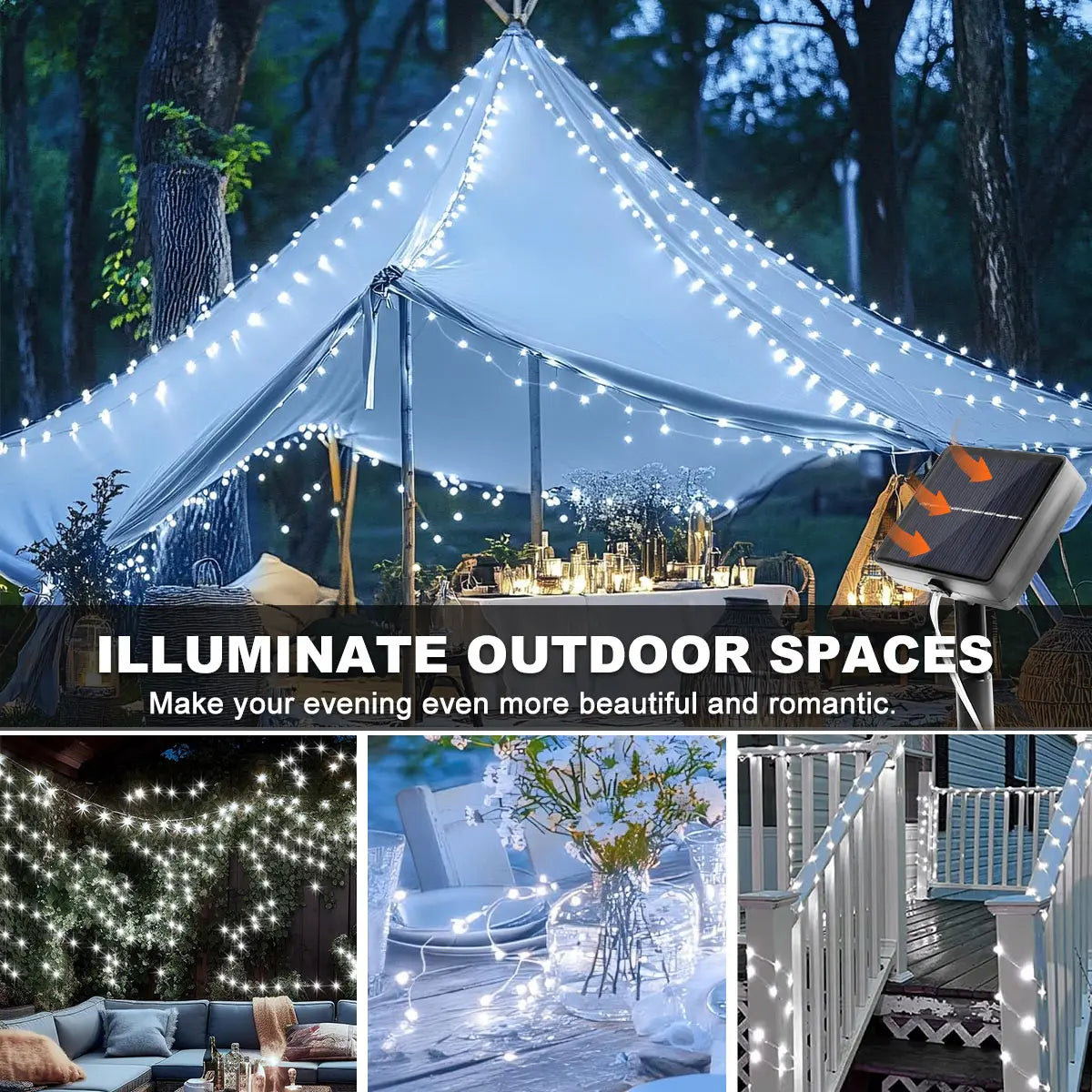 Solar Christmas String Lights Outdoor Solar Fairy Lights 8 Lighting Modes Twinkle Lights for Garden Party Wedding Xmas Decor