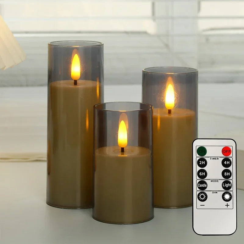 Led Electronic Candles Light Flameless Remote Timer Flickering Lamp Clear Acrylic Glass Battery Powered for any occasions