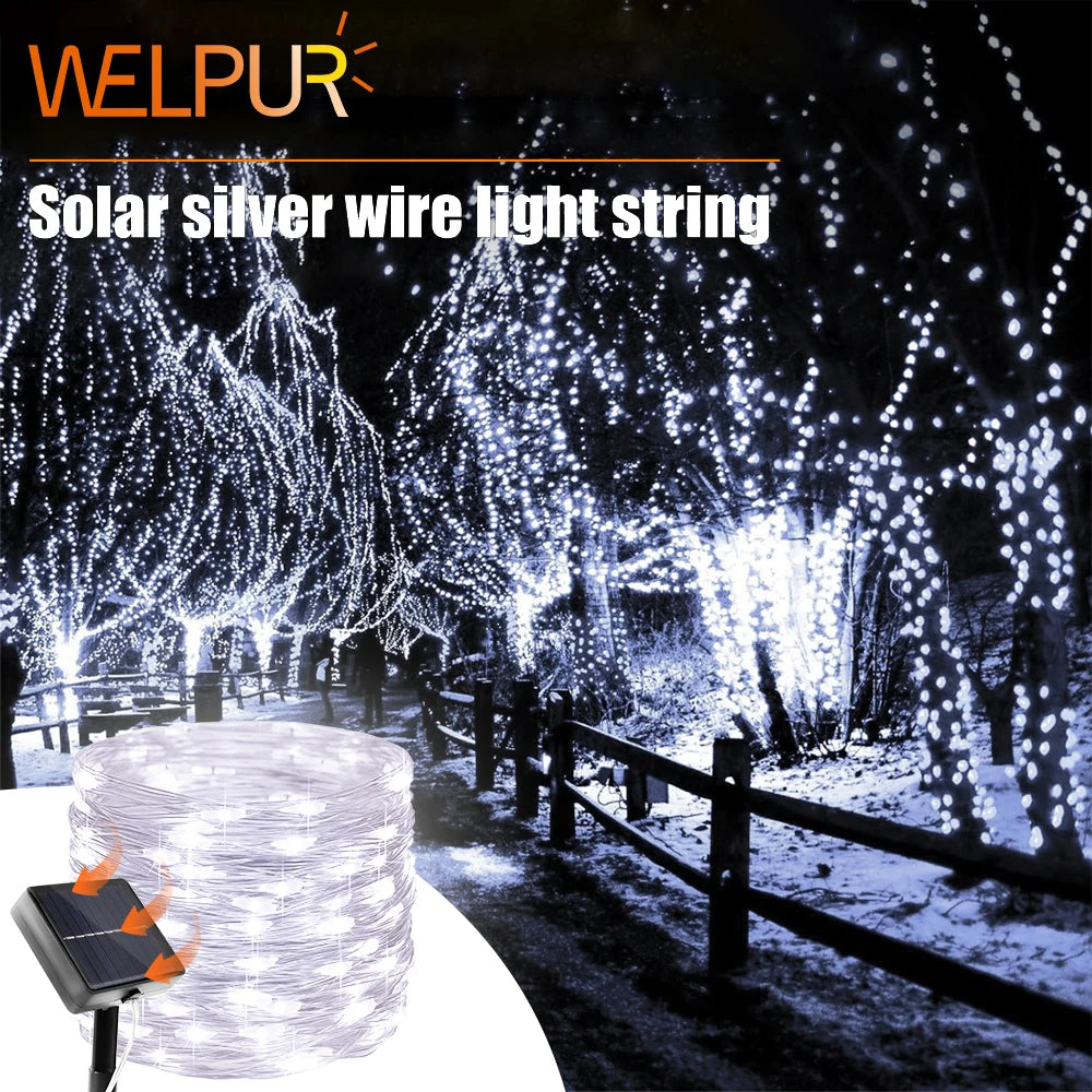 Solar Christmas String Lights Outdoor Solar Fairy Lights 8 Lighting Modes Twinkle Lights for Garden Party Wedding Xmas Decor