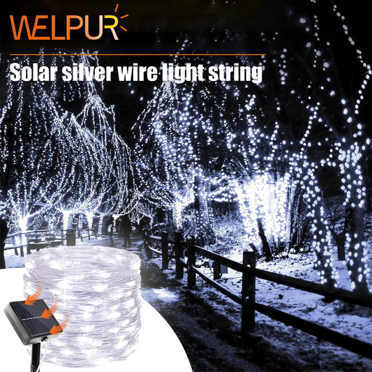 Solar Christmas String Lights Outdoor Solar Fairy Lights 8 Lighting Modes Twinkle Lights for Garden Party Wedding Xmas Decor