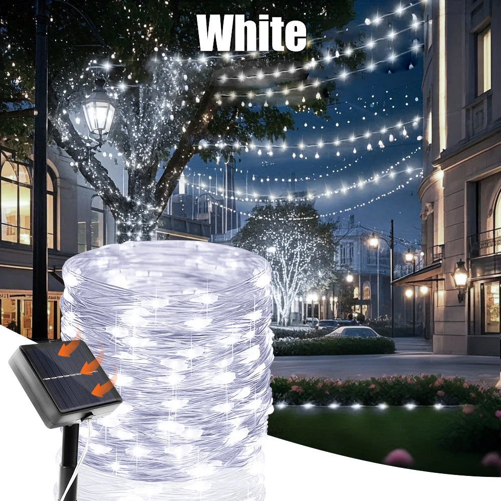 Solar Christmas String Lights Outdoor Solar Fairy Lights 8 Lighting Modes Twinkle Lights for Garden Party Wedding Xmas Decor